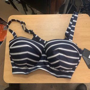 City Chic Navy/White Striped Bikini Top M NWT